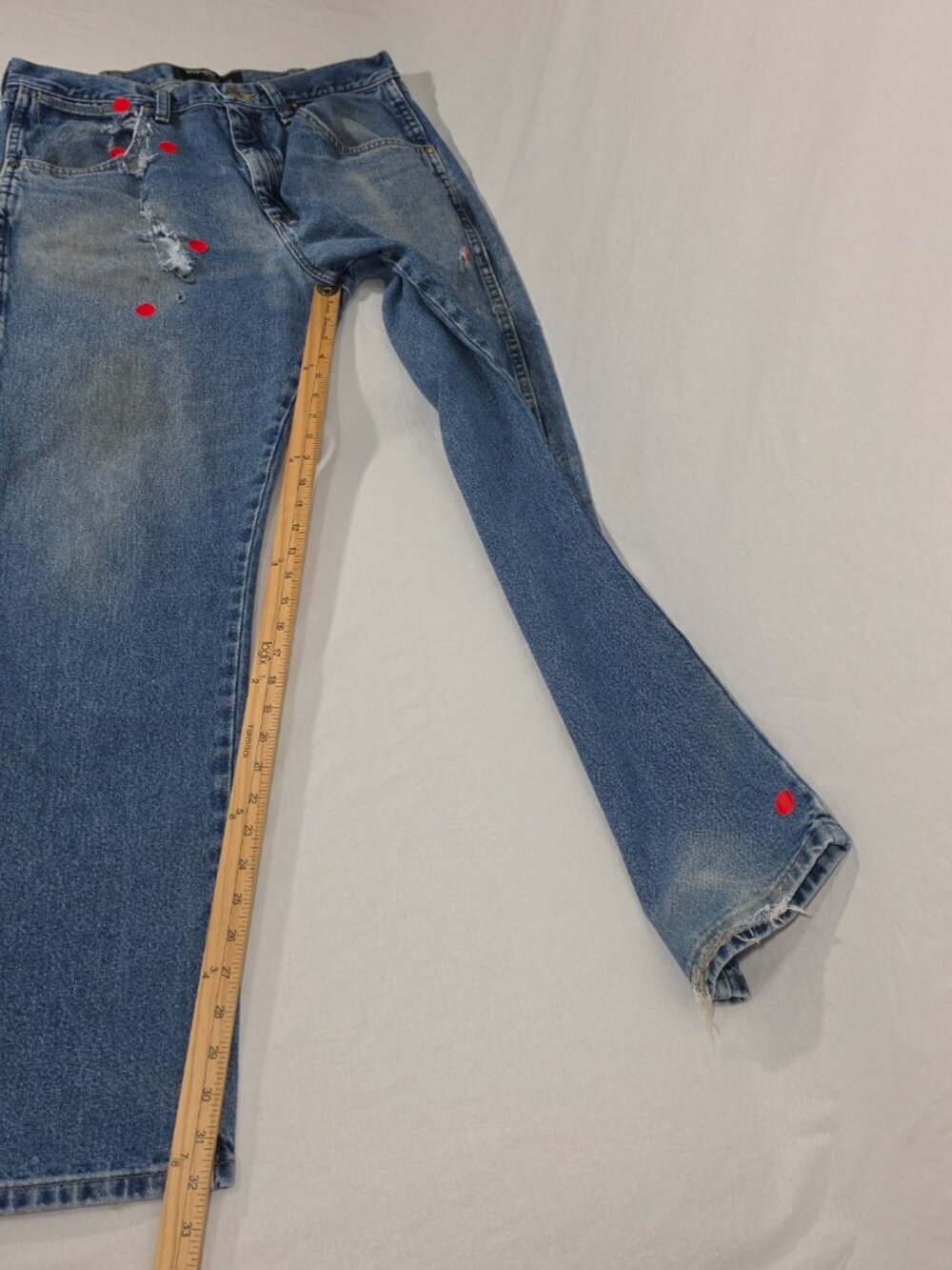 WRANGLER "George" GRUNGE Natural Fraying/Distressing TRASH Blue Jeans Men 34x34. - Picture 13 of 16